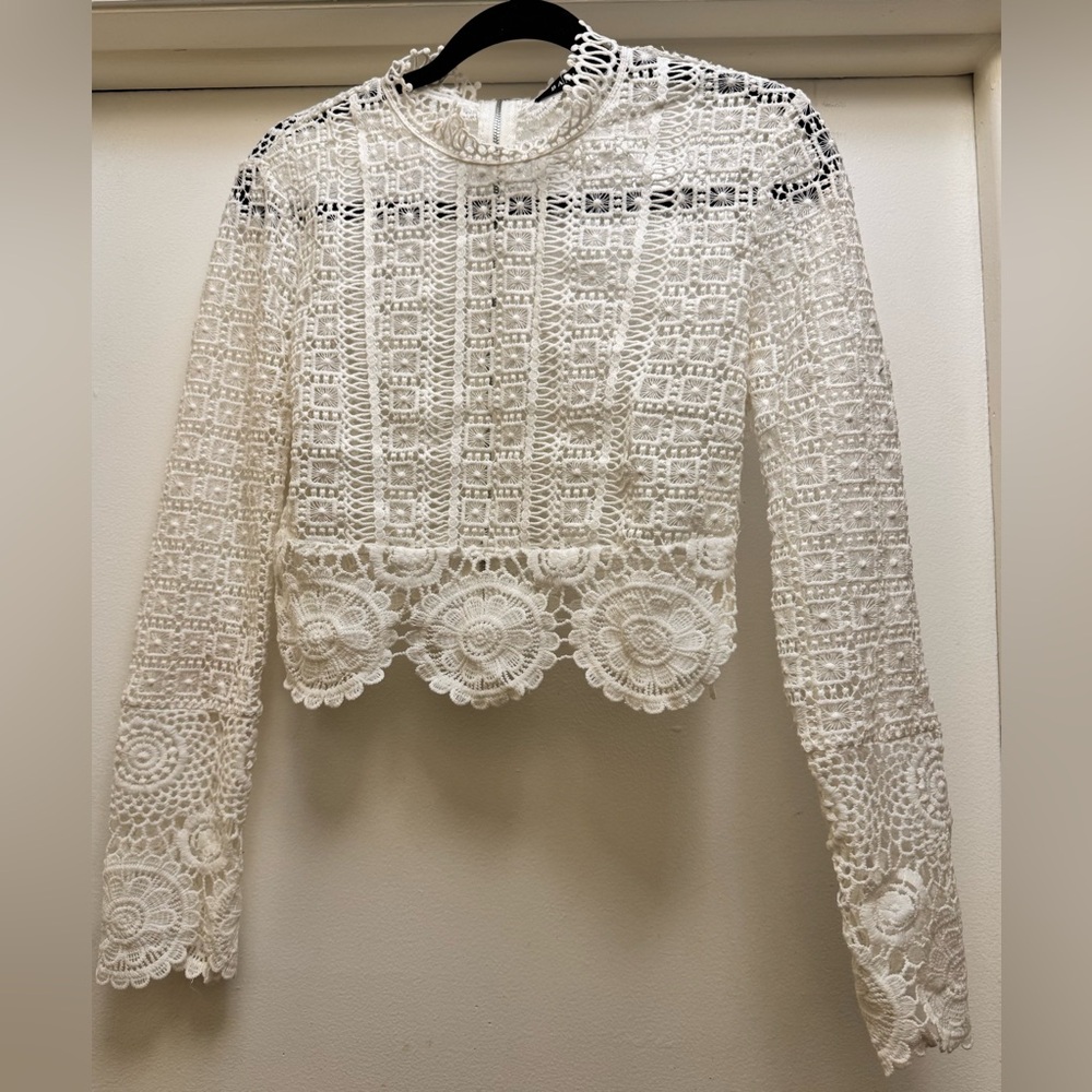 Banjul Cream Crochet Long Sleeve Top
